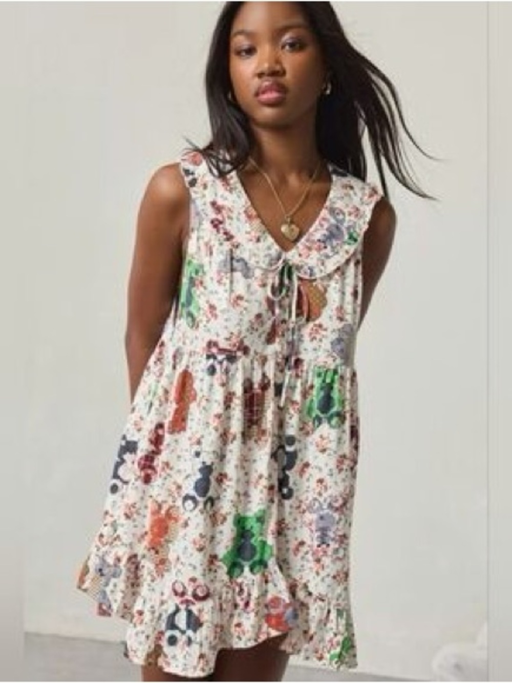 Urban Outfitters Sleeveless Teddy Bear Ruffled Mini Dress